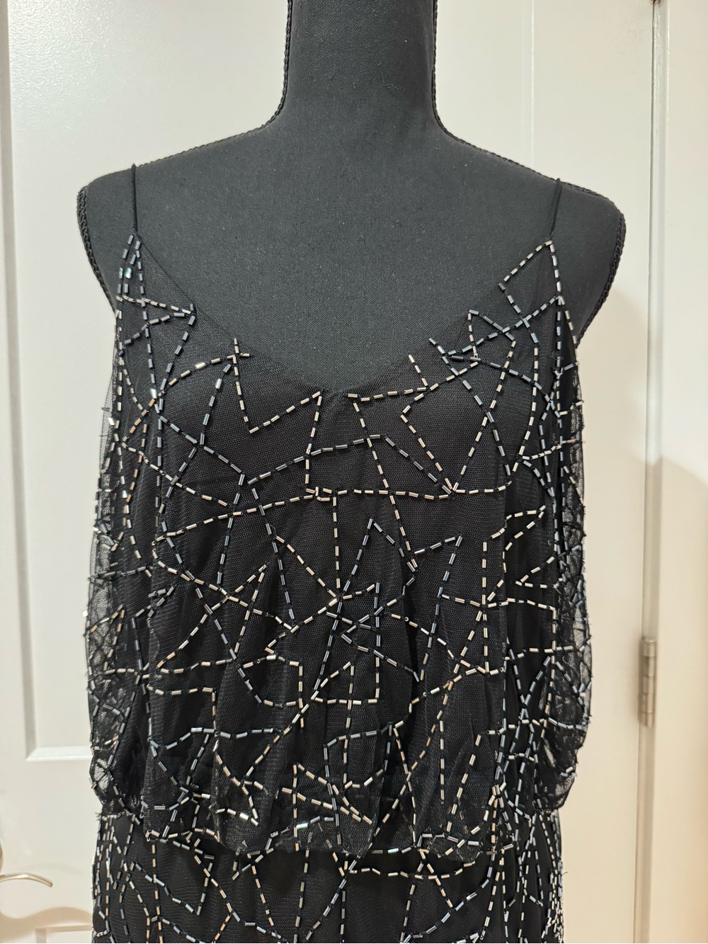Adrianna Papell Black Beaded Formal Blouson Dress Size 12 NWOT